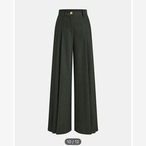 COMMENSE mid waist pleated wide leg pants - dark green - size small